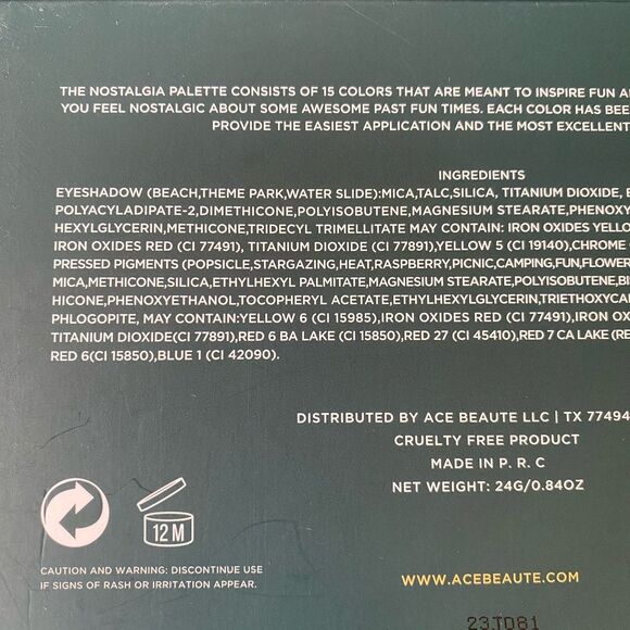 NIB Ace Beaute Nostalgia Palette Eyeshadow. 15 Shades. Never Used. Not Swatched. - Picture 5 of 13